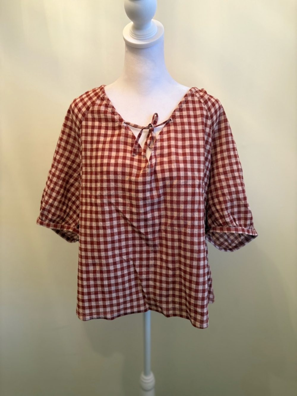 New Large Treasure & Bond Red Gingham Checkered Tie Front Top - Picture 2 of 13